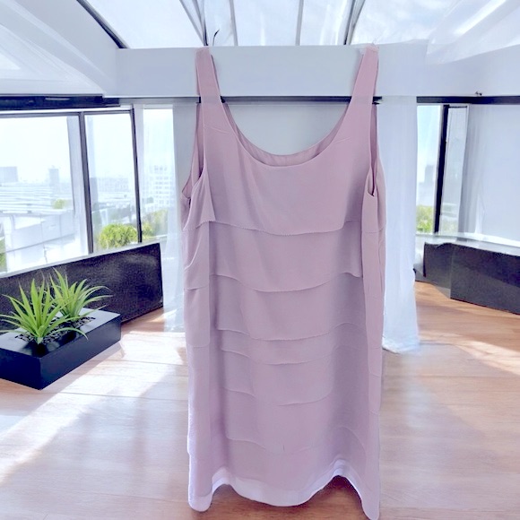 Nwot-Eileen Fisher-100% Silk Sleeveless Lavender Ruffled Dress-Mp